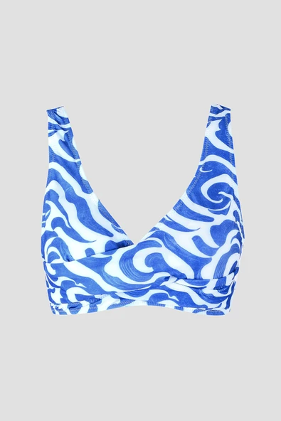 Lacivert Beyaz Önü Burgulu Sırttan Bağlamalı Tek Üst Bikini ürün görseli