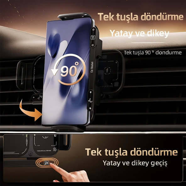 15W Araç İçi Kablosuz Şarj Cihazı ve Telefon Tutucu  90 Döner Katlanabilir Telefonlara Uyumlu - 2