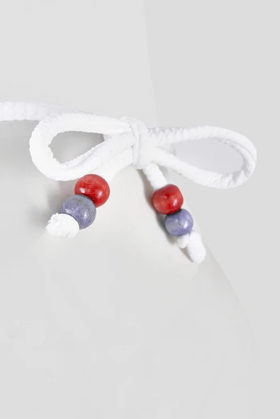 Beyaz Square Wick Straplez Tek Üst Bikini - Resim 4