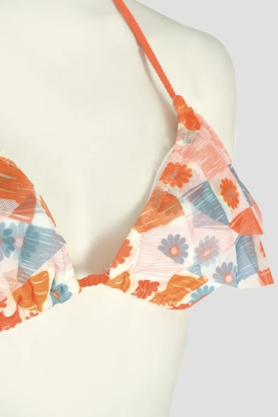 Turuncu Daisy Forest Üçgen Tek Üst Bikini - Resim 2