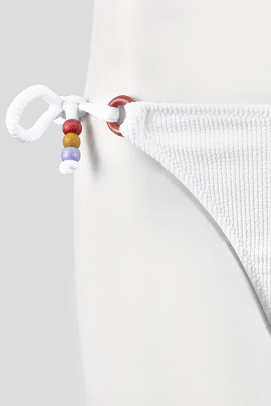 Beyaz Square Wick Yandan Bağlamalı Tek Alt Bikini - Resim 2