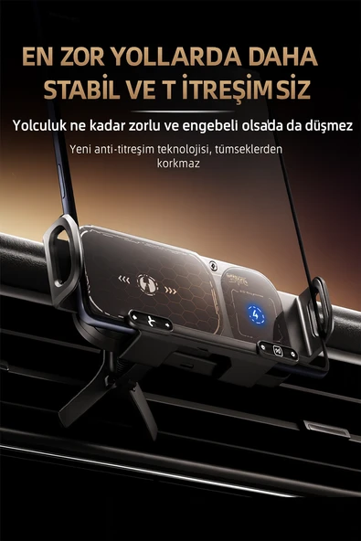 15W Araç İçi Kablosuz Şarj Cihazı ve Telefon Tutucu  90 Döner Katlanabilir Telefonlara Uyumlu - 4