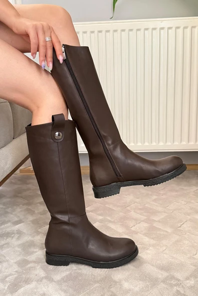 Kadın Linda Koyu Kahve Günlük Çizme Dizaltı Fermuarlı Çizme - 2