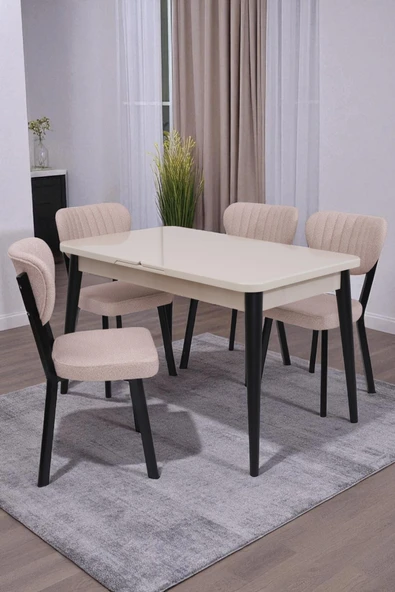 Yakamoz Kum Beji Elma MDF Mutfak Masa Sandalye Takımı 80x130 ürün görseli 1