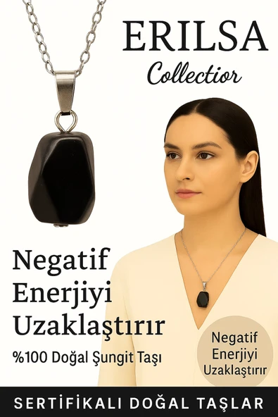 Sertifikalı Fasetli Şungit Doğal Taş Kolye – Negatif Enerji Koruma Denge ve Sağlık Taşı ürün görseli