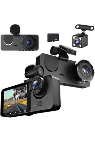 Üç Kameralı 1080 Full HD Araç İçi Kamera G-Sensor Özellikli Güvenlik Çözümü Geri Görüşlü