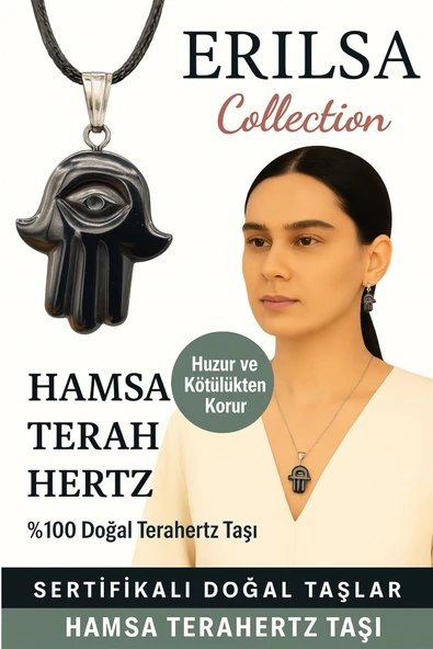 Sertifikalı Hamsa Terahertz Doğal Taş Kolye – Koruma Huzur Negatif Enerji Kalkanı ürün görseli