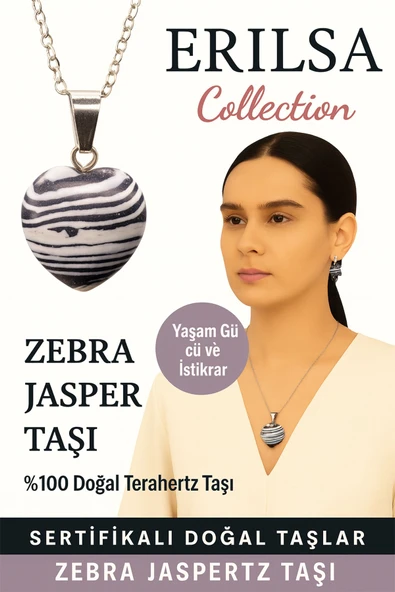 Sertifikalı Kalp Model Zebra Jasper Doğal Taş Kolye – Yaşam Gücü İstikrar ve Denge Taşı ürün görseli
