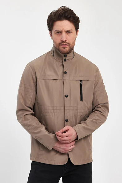 Erkek Krem Regular Uzun Mevsimlik Pamuk Polyester Karışımlı Safari Mont&Ceket - 3