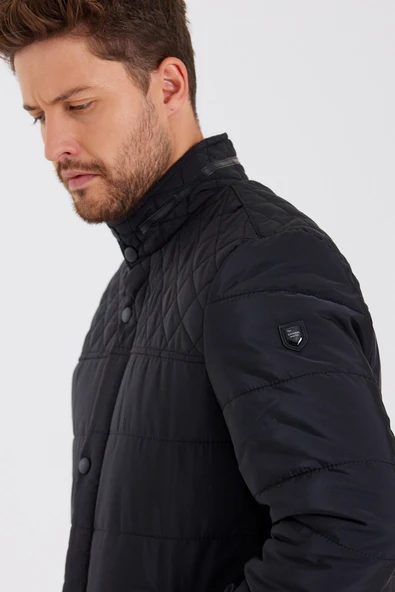 Erkek Siyah Regular İç Cepli İçi Kürklü Yıkanabilir Regular Kapitone Mont&Kaban - 5