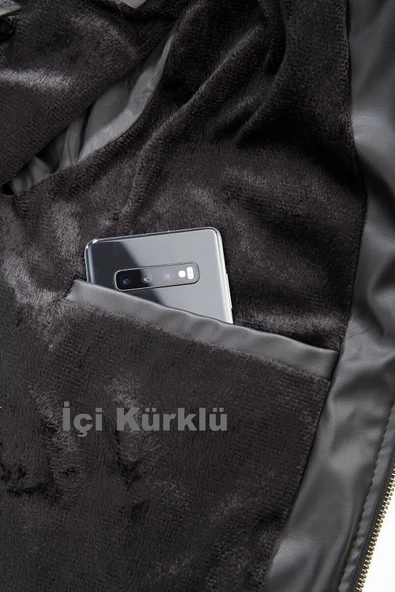 Sivaist Erkek Siyah Slim Fit İçi Kalın Kürklü Su İtici Şişme Deri Ceket & Mont - 5
