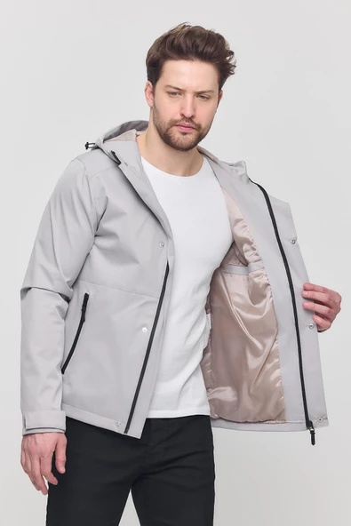 Bej Erkek Sabit Kapüşonlu Mont&Kaban - Resim 2