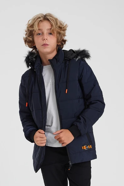 SİVAİST LACİVERT ERKEK ÇOCUK SU VE RÜZGAR GEÇİRMEZ KAPÜŞONLU YIKANABİLİR İÇİ KÜRKLÜ MONT & KABAN - 3