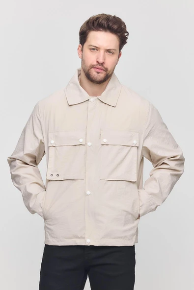 Krem Erkek Çift Göğüs Cepli Yazlık Ceket&Mont ürün görseli 1