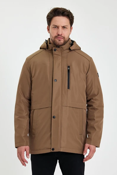 Kahverengi İçi Kalın Kürklü Çıkartılabilir Kapüşonlu Rüzgar Ve Su Geçirmez Mont&Kaban ürün görseli 1