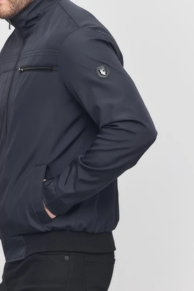 Erkek Lacivert Mevsimlik Triko Detaylı Fermuarlı İç Cepli Mont&Ceket - Resim 5