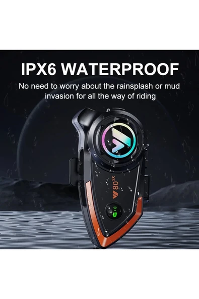 Yeni Model Y80-2x Motosiklet İntercom 2 Kişilik Bağlantı Rgb Işıklı Bluetooth Kulaklık Seti - 5