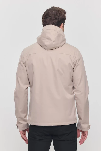 Krem Erkek Sabit Kapüşonlu Mont&Kaban - 6