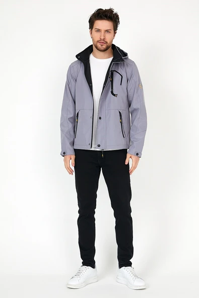 YENİ SEZON ERKEK GRİ SOFTSHELL KAPÜŞONLU İÇ CEPLİ SU VE RÜZGAR GEÇİRMEZ MEVSİMLİK&YAZLIK MONT - 2