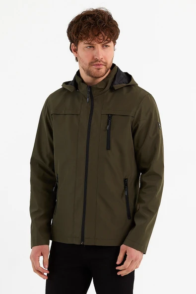 Yeni Sezon Erkek Yeşil Kapüşonlu İç Cepli Su Ve Rüzgar Geçirmez Mevsimlik&Yazlık Mont - Resim 3