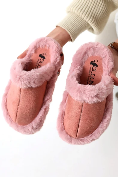 Albishoes Kadın Sessiz Yumuşak Eva Taban Peluş Yünlü Pofuduk Ev Terlik Kışlık Terlik Peluş Terlik - 4
