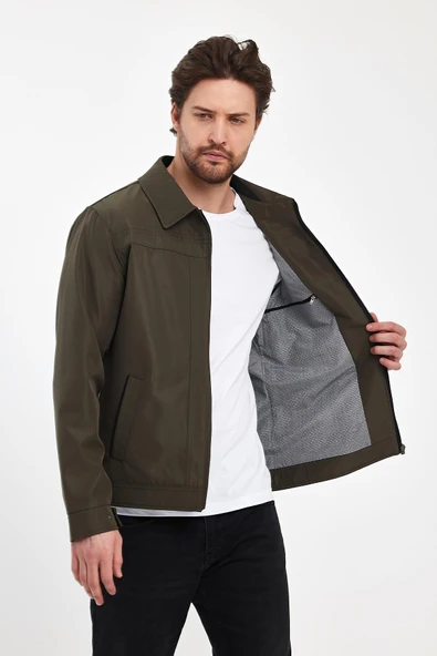 Erkek Yeşil Klasik Yakalı Regular Su Ve Rüzgar İtici Mevsimlik Mont&Ceket - Resim 4