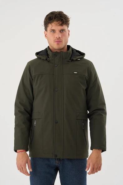 Erkek Yeşil %100 Su Ve Rüzgar Geçirmez Kürklü Çıkartılabilir Kapüşonlu Mont&Kaban - Resim 2