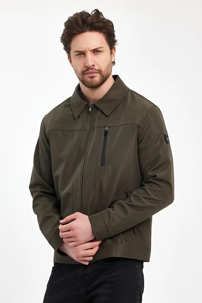 Erkek Yeşil Klasik Yakalı Regular Su Ve Rüzgar İtici Mevsimlik Mont&Ceket - Resim 3