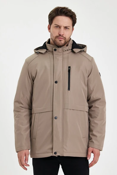 Bej İçi Kalın Kürklü Çıkartılabilir Kapüşonlu Rüzgar Ve Su Geçirmez Mont&Kaban ürün görseli 1