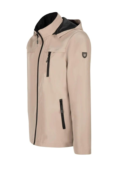 Erkek Krem %100 Su Geçirmez İç Cepli Çıkartılabilir Kapüşonlu Yazlık Mont - Resim 2