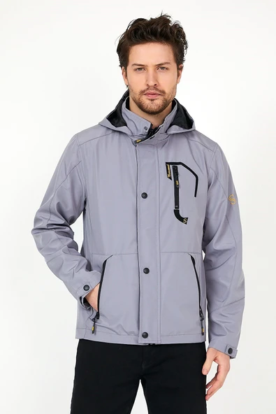YENİ SEZON ERKEK GRİ SOFTSHELL KAPÜŞONLU İÇ CEPLİ SU VE RÜZGAR GEÇİRMEZ MEVSİMLİK&YAZLIK MONT - 5