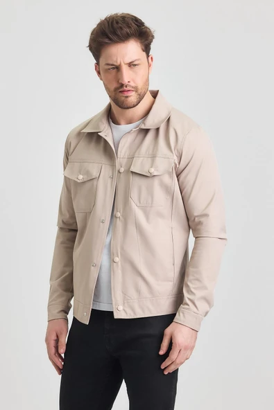 Krem Erkek Pamuk Polyester Karışımlı Su Ve Rüzgar Geçirmez Mevsimlik&Yazlık Mont - Resim 4