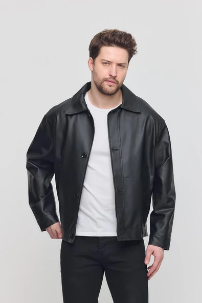 Siyah Erkek Basic Suni Deri Yazlık Ceket&Mont - 3