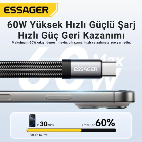 Essager 60W Şarj 2in1 Type-C to Type-C Dönüştürücü Çevirici Çoklayıcı Hızlı Şarj Type-C Kulaklık Çıkışı, Hifi Ses ve Hızlı Şarj Adaptörü - 10