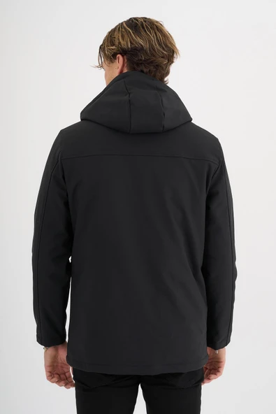 Erkek Siyah %100 Su Ve Rüzgar Geçirmez Kürklü Çıkartılabilir Kapüşonlu Mont&Kaban - Resim 5