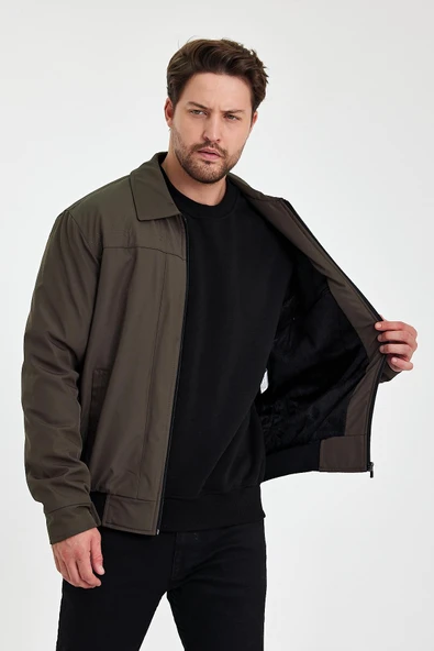 Yeşil İçi Kalın Kürklü Klasik Yakalı Rüzgar Ve Su Geçirmez Mont&Kaban - Resim 3