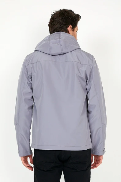 YENİ SEZON ERKEK GRİ SOFTSHELL KAPÜŞONLU İÇ CEPLİ SU VE RÜZGAR GEÇİRMEZ MEVSİMLİK&YAZLIK MONT - 6