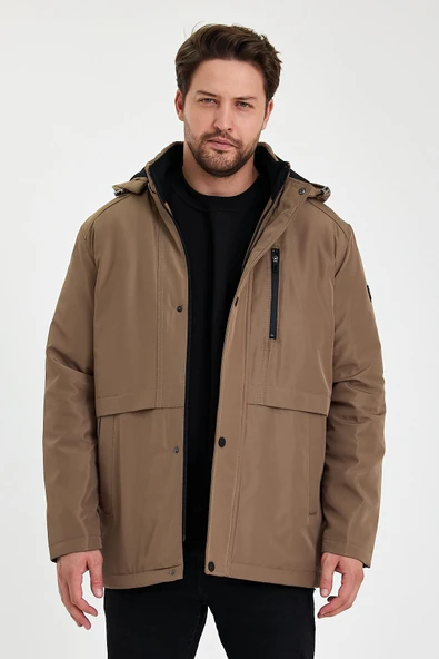 Kahverengi İçi Kalın Kürklü Çıkartılabilir Kapüşonlu Rüzgar Ve Su Geçirmez Mont&Kaban - Resim 3