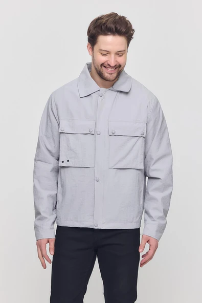 Gri Erkek Çift Göğüs Cepli Yazlık Ceket&Mont - Resim 3