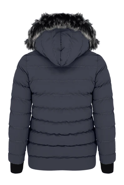 Gri Çıkarılabilir Kapişonlu Kürklü Su Geçirmez Erkek Çocuk Mont&Kaban - 3