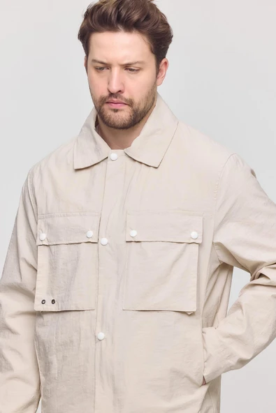 Krem Erkek Çift Göğüs Cepli Yazlık Ceket&Mont - Resim 3