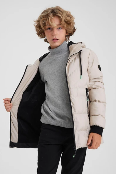 SİVAİST KREM ERKEK ÇOCUK SU VE RÜZGAR GEÇİRMEZ İÇİ KALIN KÜRKLÜ MONT & KABAN - Resim 3