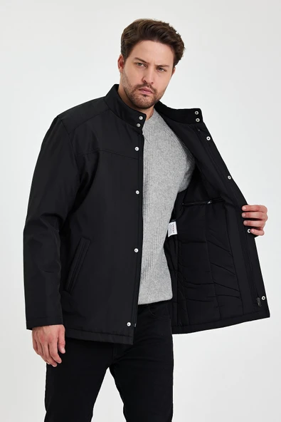 Siyah İçi Kalın Kürklü Klasik Rüzgar Ve Su Geçirmez Mont&Kaban - Resim 2