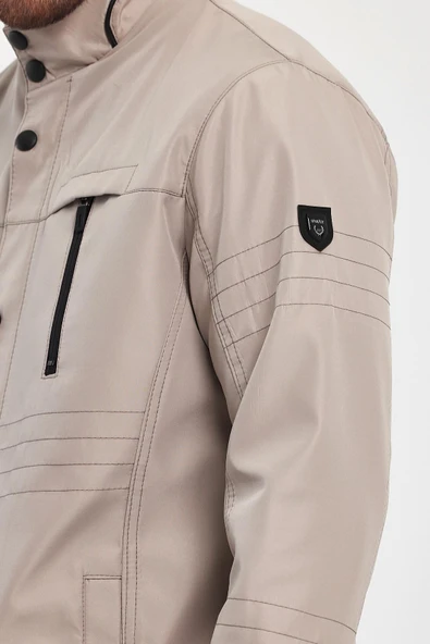 Erkek Açık Krem Regular Uzun Mevsimlik Pamuk Polyester Karışımlı Safari Mont&Ceket - Resim 5