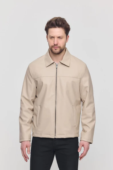 Krem Erkek Basic Suni Deri Yazlık Ceket&Mont - 4