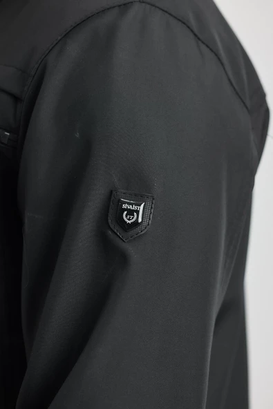 Siyah Erkek Pamuk Polyester Karışımlı Çift Göğüs Fermuarlı Su Ve Rüzgar Geçirmez Mevsimlik&Yazlık Mont - Resim 5