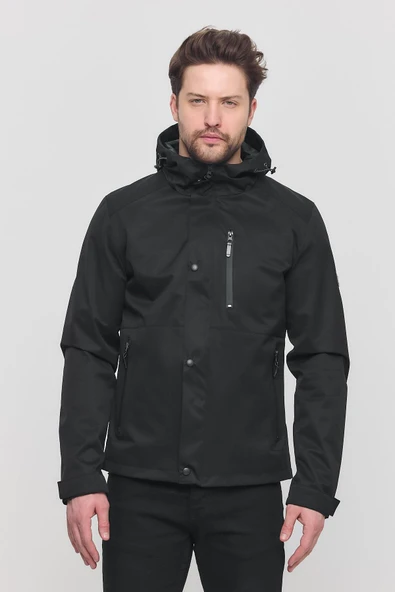 Siyah Erkek Sabit Kapüşonlu Mont&Kaban - Resim 3