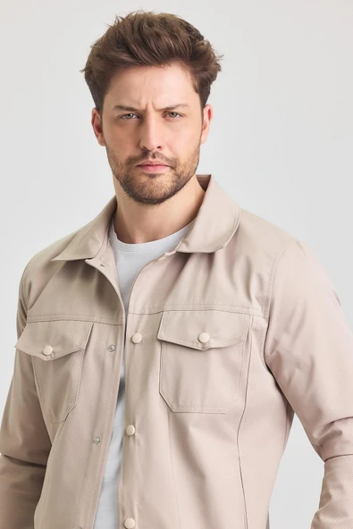 Krem Erkek Pamuk Polyester Karışımlı Su Ve Rüzgar Geçirmez Mevsimlik&Yazlık Mont - Resim 2