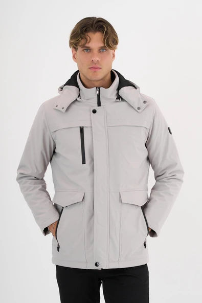 Erkek Beyaz %100 Su Ve Rüzgar Geçirmez Kürklü Çıkartılabilir Kapüşonlu Mont&Kaban - Resim 2