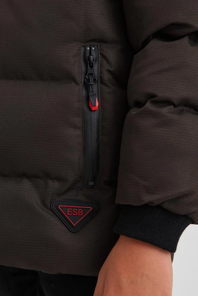 Yeşil Peluş Detaylı İçi Kürklü Kalın Şişme Erkek Çocuk Mont&Kaban - Resim 4